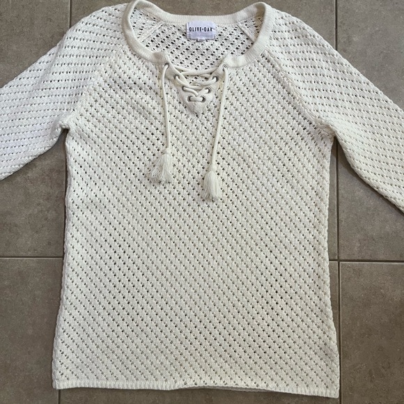 Boho Olive & Oak Louisa Cream Crochet Lace Up Small Sweater - Picture 6 of 9